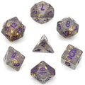 Polyhedral Dice Set | Acrylic | "Gold Leaf" Grey & Purple | Set of 7 (D0032)