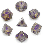 Polyhedral Dice Set | Acrylic | "Gold Leaf" Grey & Purple | Set of 7 (D0032)