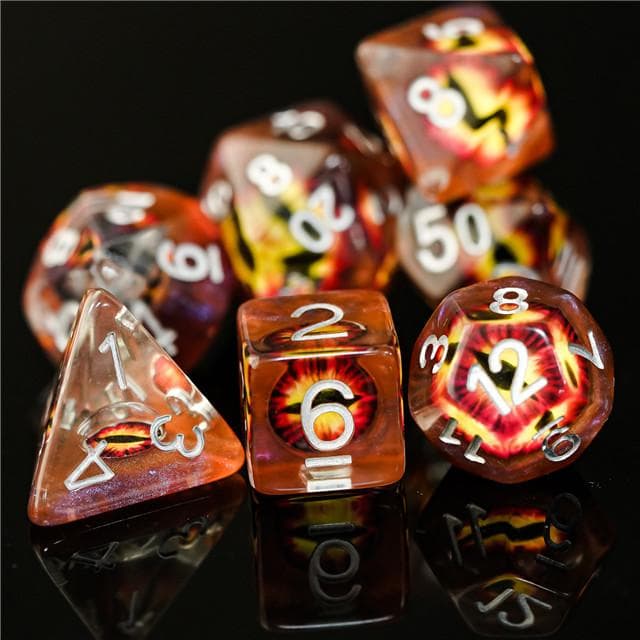 Polyhedral Dice Set | Resin | "Fire Dragon's Eye" | Set of 7 (D0115)
