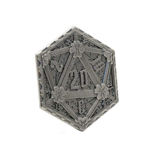 d2 | Metal d20 Coin | "Ancient Silver"