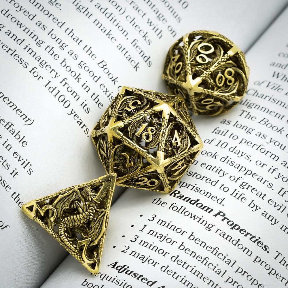Metal Dice | Hollow "Dragon" Bronze | Set of 7