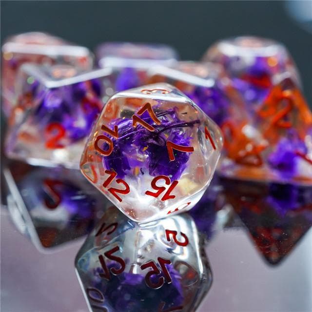 RPG Dice | "Suspended Flower" Glitter Purple | Set of 7