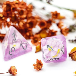 RPG Dice | "Suspended Daisy" Purple (Silver Ink) | Set of 7
