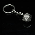 Weathered Silver d20 Dice Keychain | Black Ink Dragon
