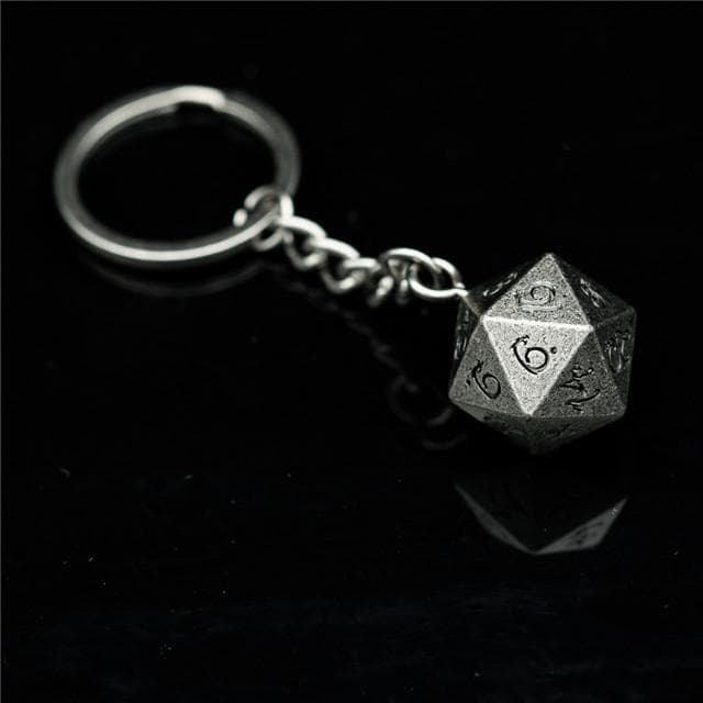 Weathered Silver d20 Dice Keychain | Black Ink Dragon