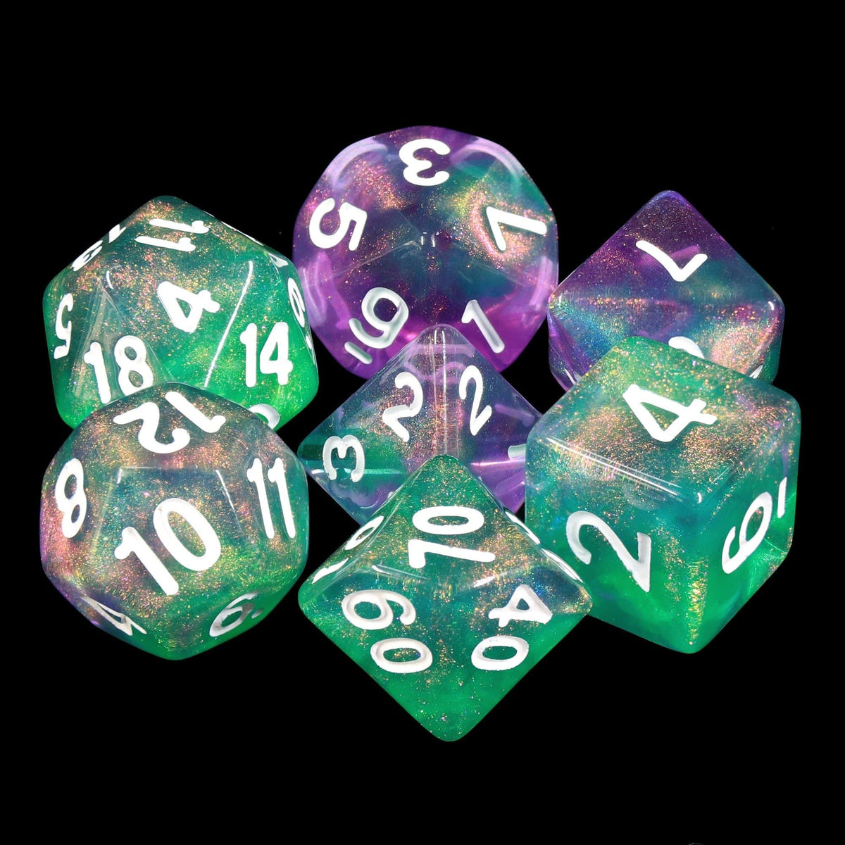 Polyhedral Dice Set | Acrylic | "Potion Seller" (White Ink) | Set of 7 (D0043)