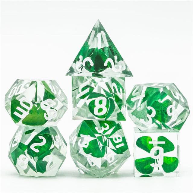Polyhedral Dice Set | Resin | "Lucky Clover" (Sharp Edged) | Set of 7 (D0206)