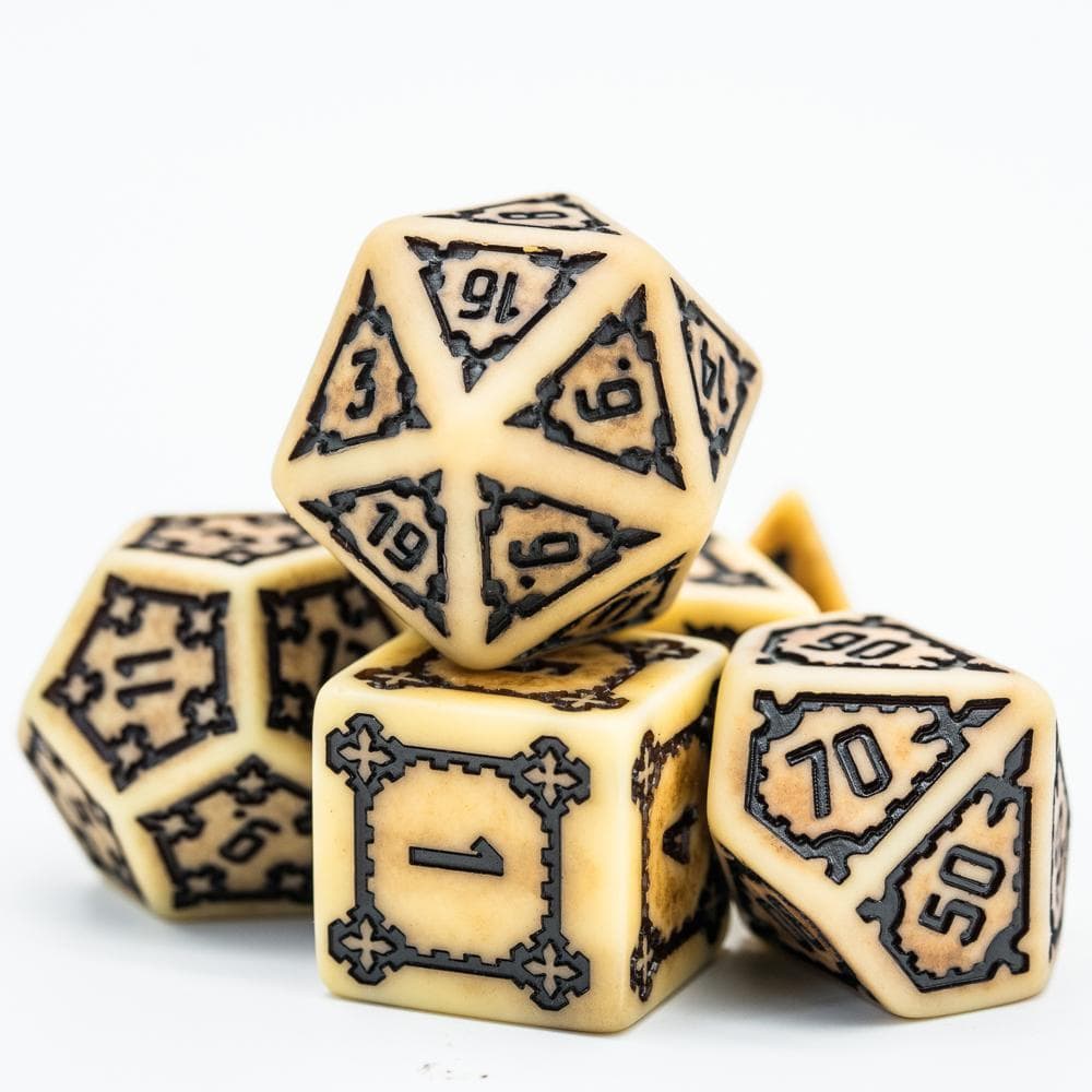 Large RPG Dice | "Chunky Castle" Ancient Bone | Set of 7