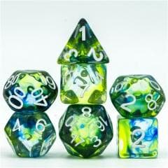 RPG Dice | "Stained Glass" Blue & Green | Set of 7