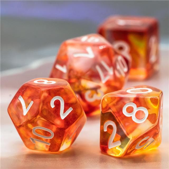 Polyhedral Dice Set | Resin | "Stained Glass" Red & Yellow | Set of 7 (D0063)