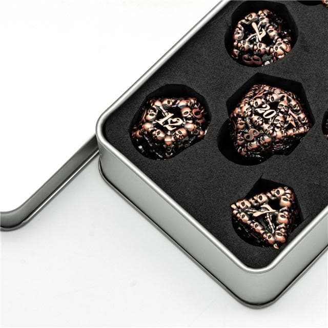 RPG Dice Set | Hollow Metal | "A Lot of Skulls" - Copper | Set of 7 (D0230)