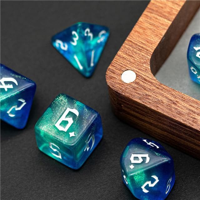 RPG Dice | "Ocean Thorns" White Ink | Set of 7