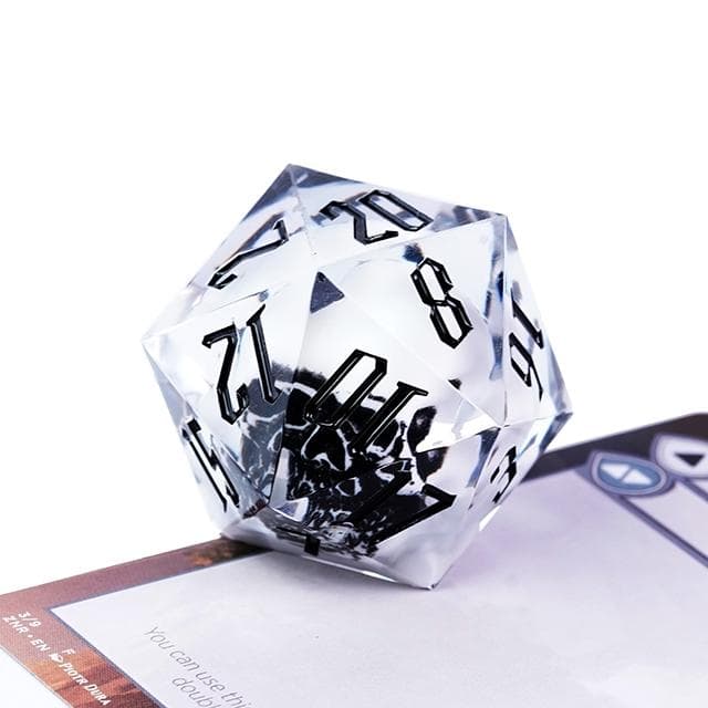 Large d20 (33mm) | Suspended Skull in Clear Resin