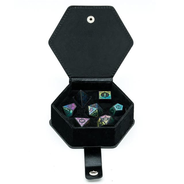 Gemstone Dice | Matte Obsidian w/ Rainbow Foil Celtic Knot | Set of 7
