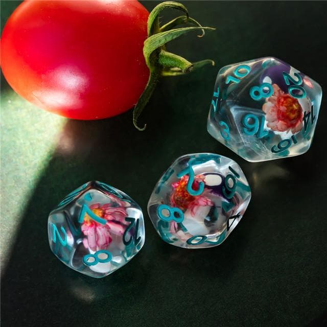 RPG Dice | "Magic Mushroom" Purple w/Flowers | Set of 7