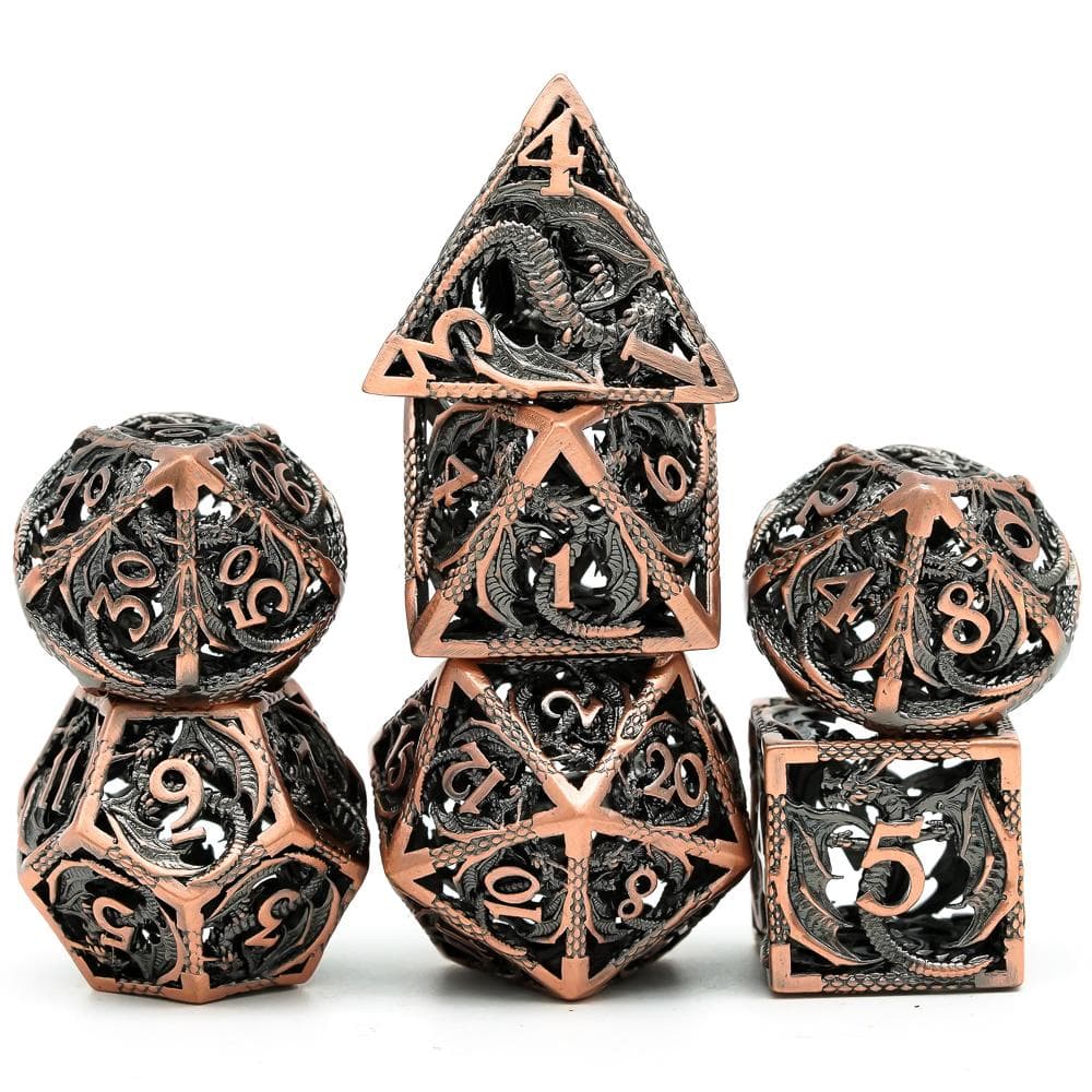 Metal Dice | Hollow "Dragon" Copper | Set of 7