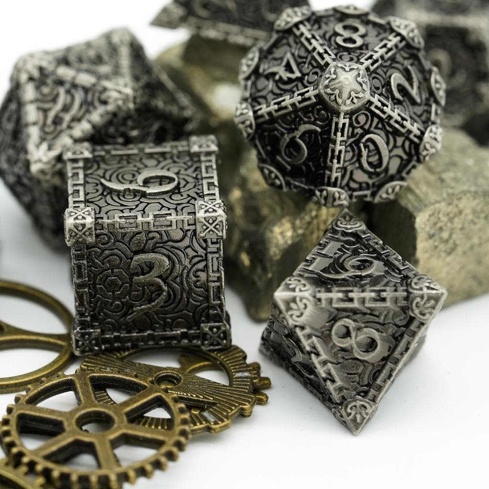 Metal Dice | "Dagger of Venom" Brushed Silver | Set of 7