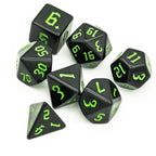 RPG Dice | Solid Black (Green Ink) | Set of 7