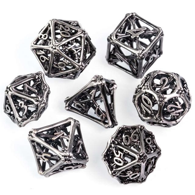 RPG Dice Set | Hollow Metal | Hollow Bones - Silver | Set of 7