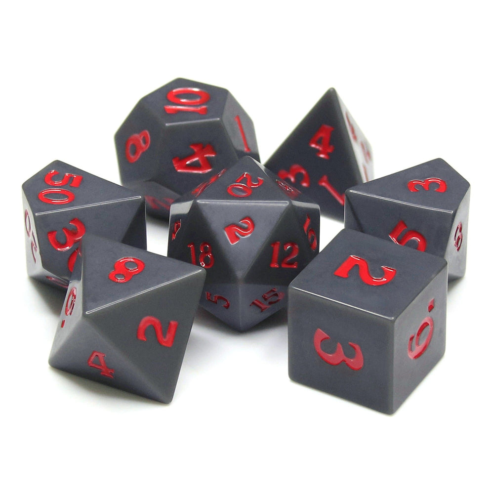 RPG Dice | Slate w/ Red Ink (Sharp Edged) | Set of 7