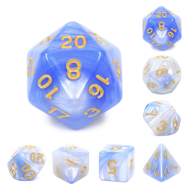 RPG Dice | "Cirrus" Blend Light Blue White | Set of 7