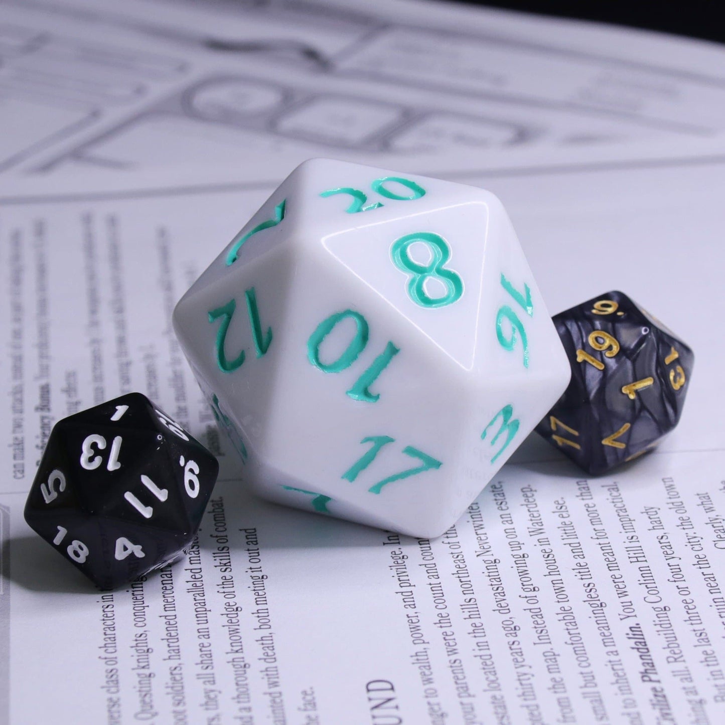 Huge d20 (40mm) | White w/ Teal Ink