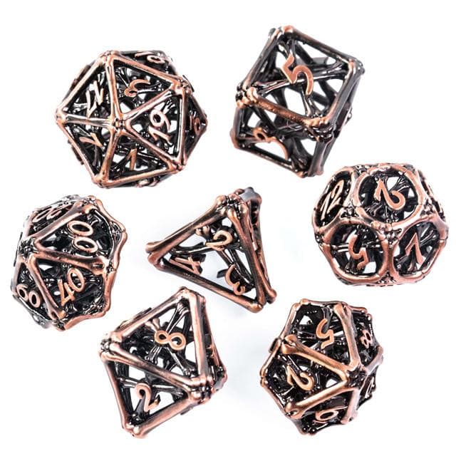 Metal Dice | Hollow "Bones" Copper | Set of 7