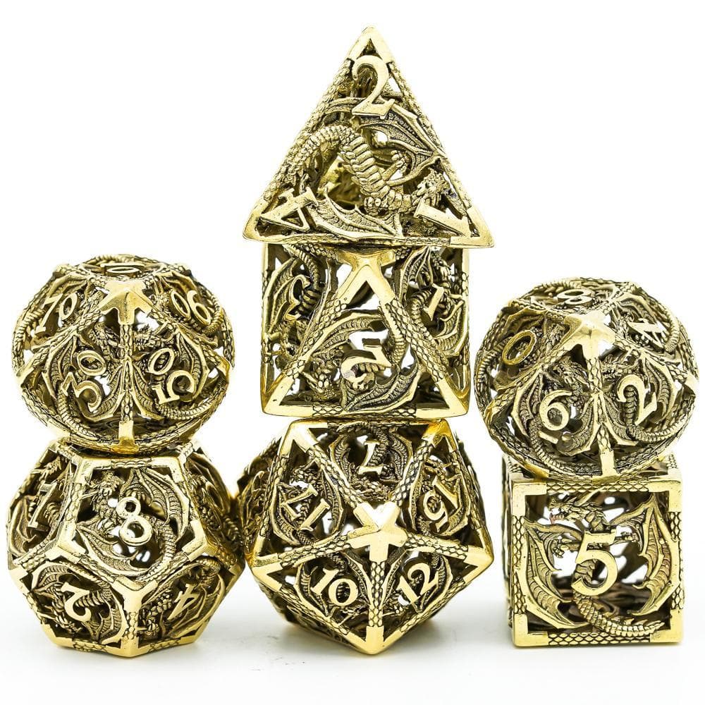 Metal Dice | Hollow "Dragon" Bronze | Set of 7