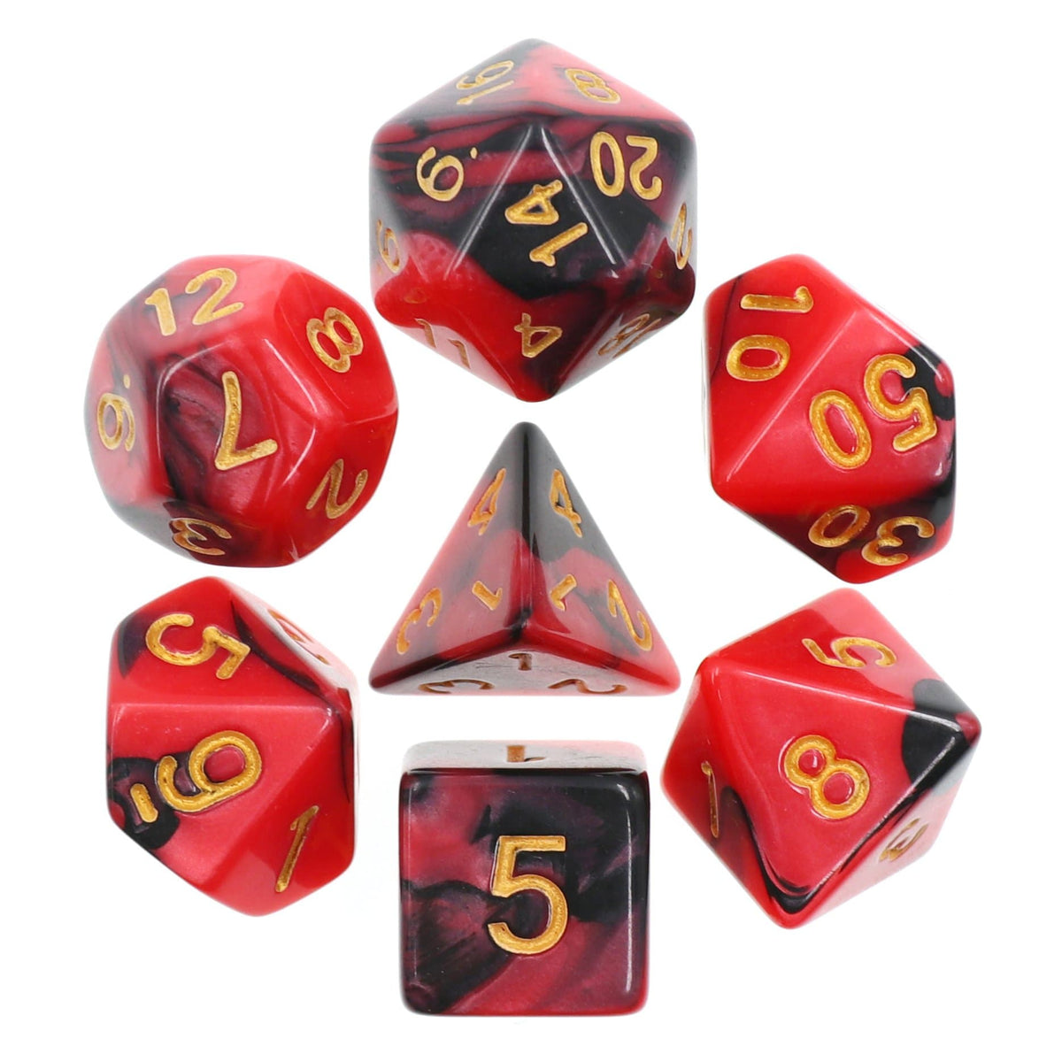 Polyhedral Dice Set | Acrylic | Blend Red Black | Set of 7 (D0062)