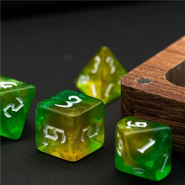 Polyhedral Dice Set | Acrylic | "Citrus Thorns" White Ink | Set of 7 (D0291)
