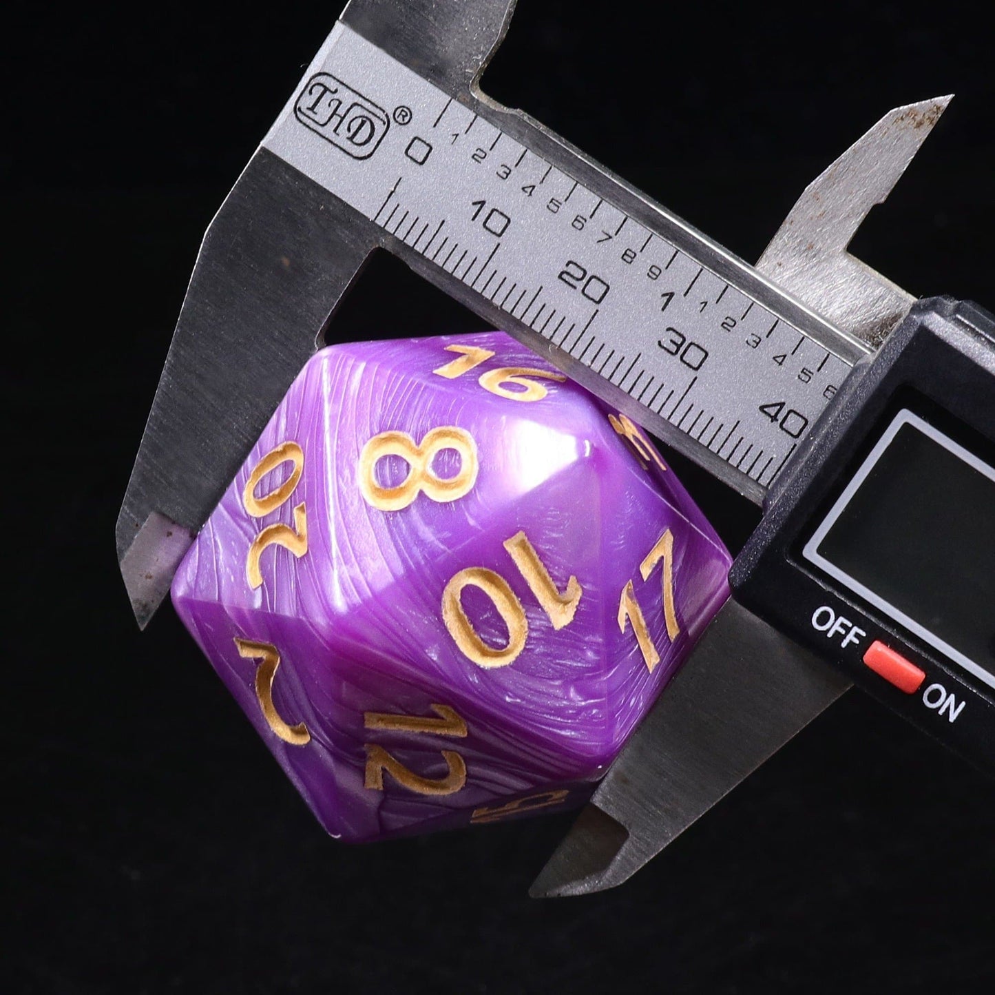 Huge d20 (40mm) | Purple Pearl w/ Gold Ink