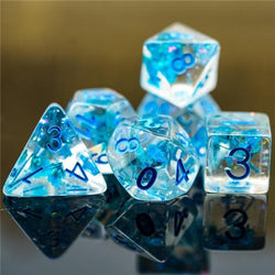 RPG Dice | "Suspended Flower" Glitter Blue | Set of 7