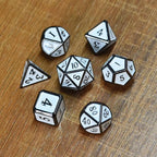 Metal Dice | White Enamel w/Silver | Set of 7