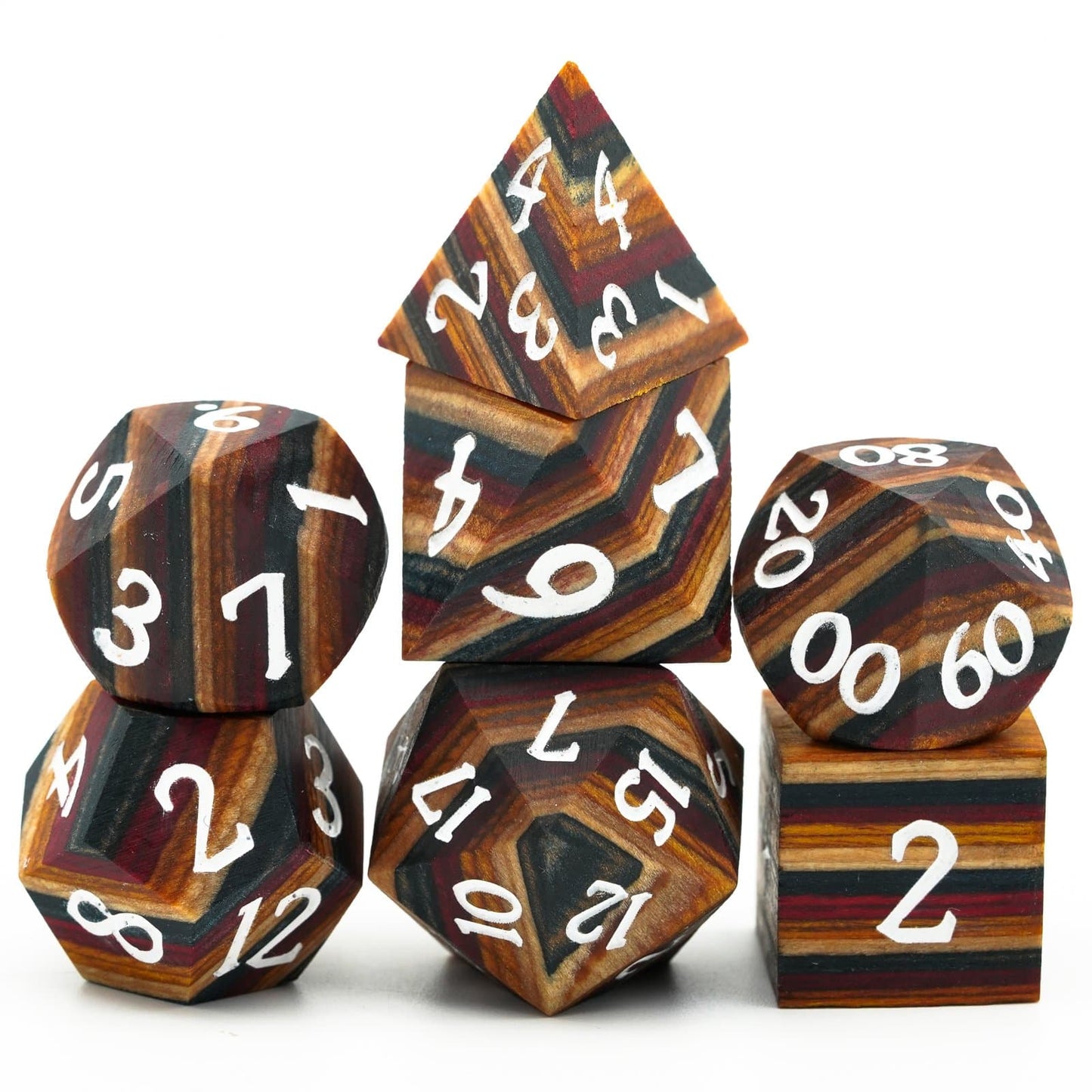 Wooden Dice | Tiger Stripe | Set of 7