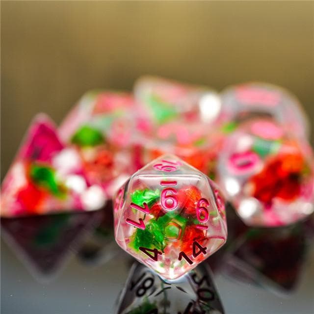 RPG Dice | "Suspended Flower" Red & Green | Set of 7