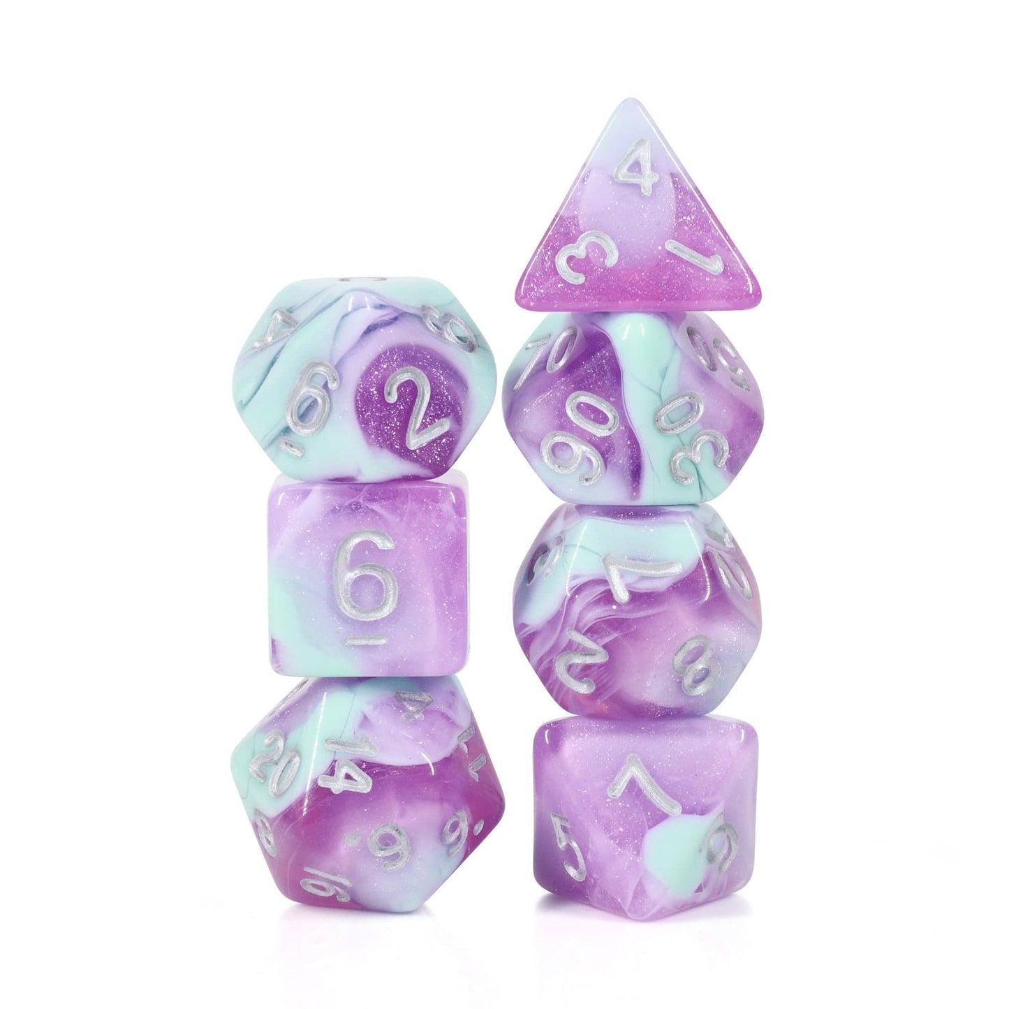 RPG Dice | "Double-Scoop" (Silver Ink) | Set of 7