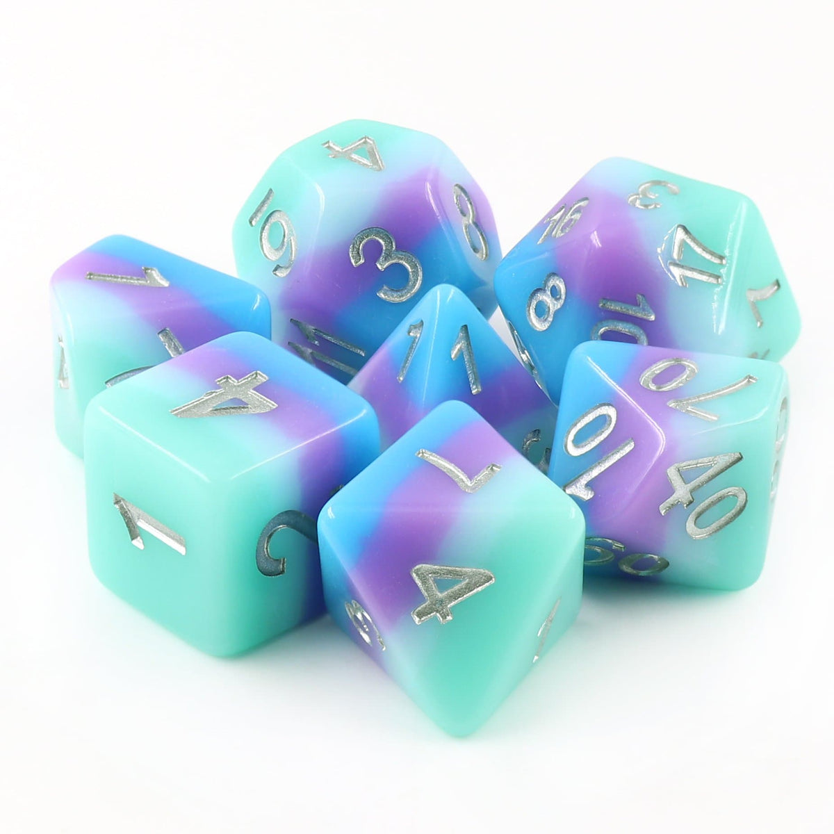 Polyhedral Dice Set | Acrylic | Pastel Candy "Rainbow Dash" | Set of 7 (D0131)