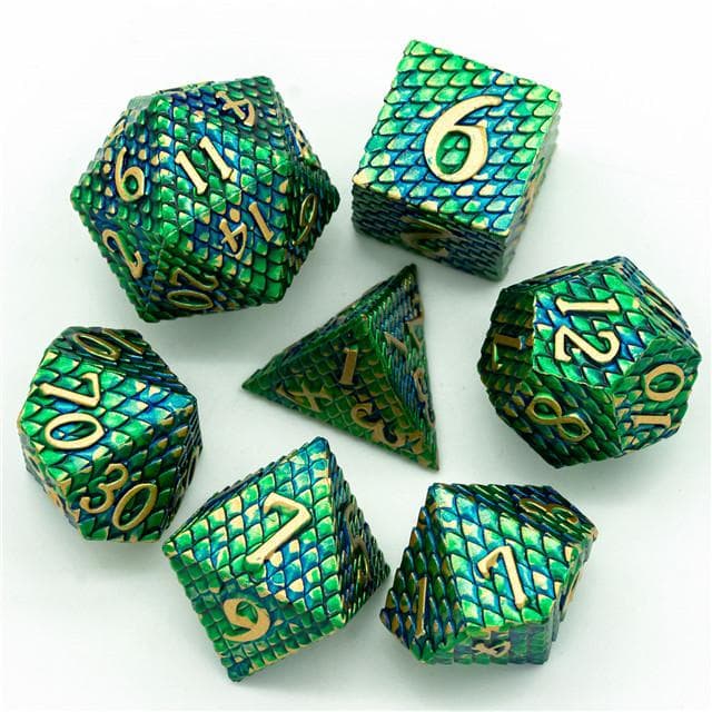 Metal Dice | Dragon Scale Green/Teal | Set of 7