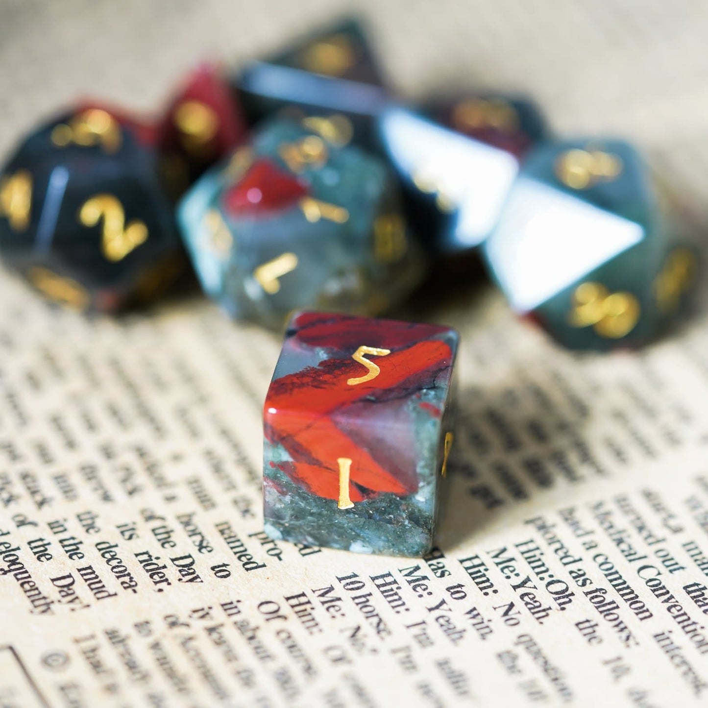 Polyhedral Dice Set | Gemstone | Natural Bloodstone | Set of 7 (D0212)