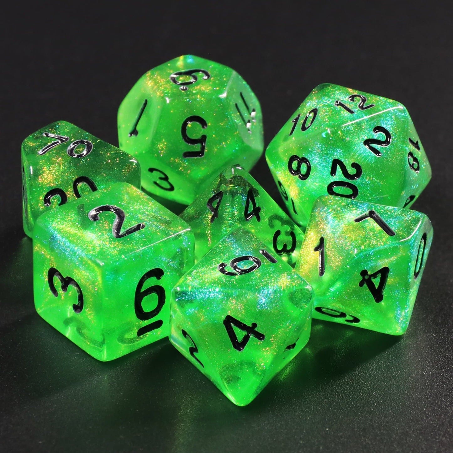 RPG Dice | "Acid Arrow" (Black Ink) | Set of 7