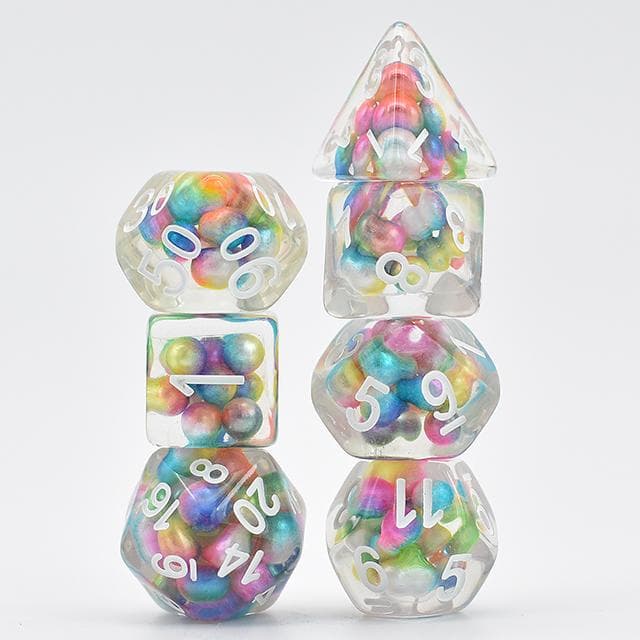 RPG Dice - Rainbow "Suspended Molecule" - Set of 7