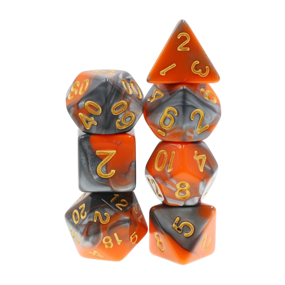 RPG Dice | "Molten Steel" Blend Silver Orange | Set of 7