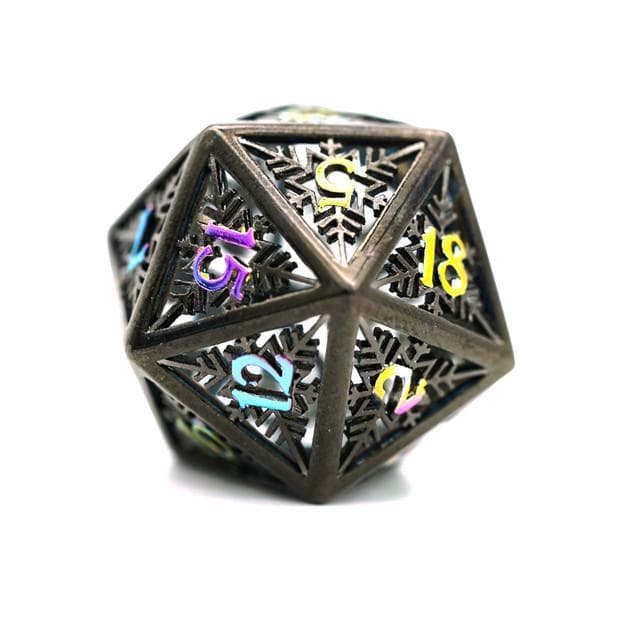 Metal Dice - Hollow "Snowflake" Dark Rainbow - Set of 7