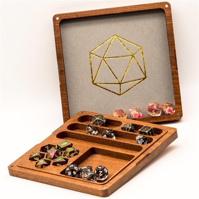 Dice Box  & Tray | Wooden Square | Sapele Wood with Dragon