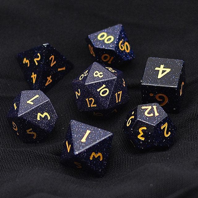 Glass Dice | Blue Goldstone | Set of 7