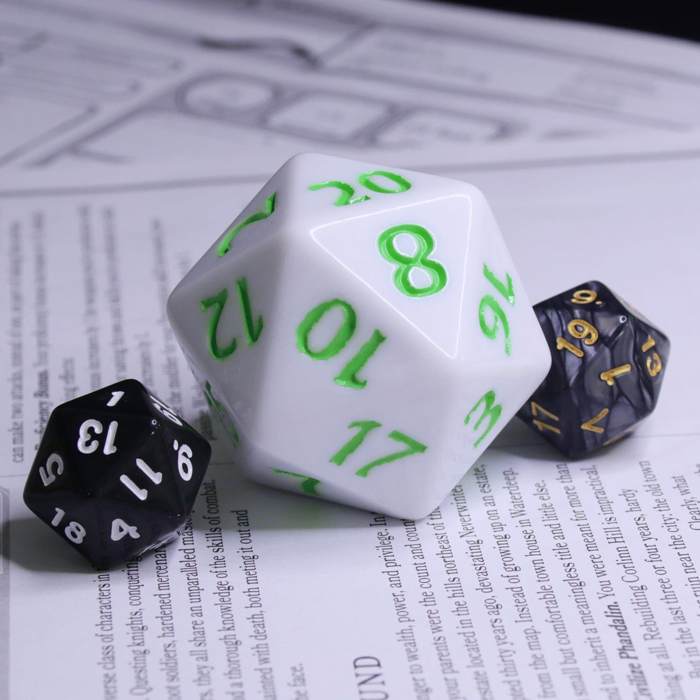 Huge d20 (40mm) | White w/ Green Ink