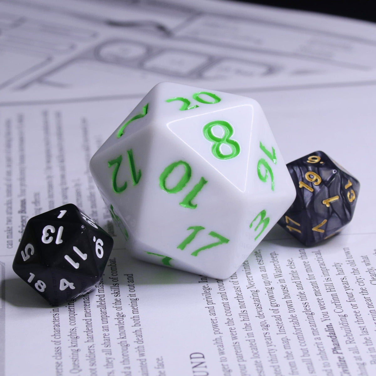 Huge d20 (40mm) | White w/ Green Ink