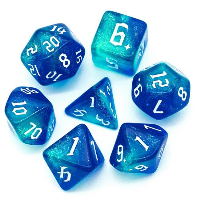 RPG Dice | "Ocean Thorns" White Ink | Set of 7