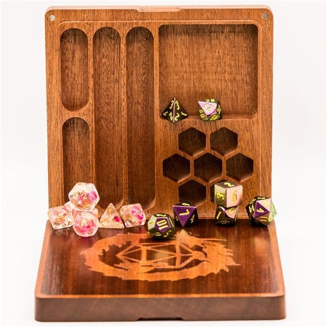 Dice Box  & Tray | Wooden Square | Sapele Wood with Dragon
