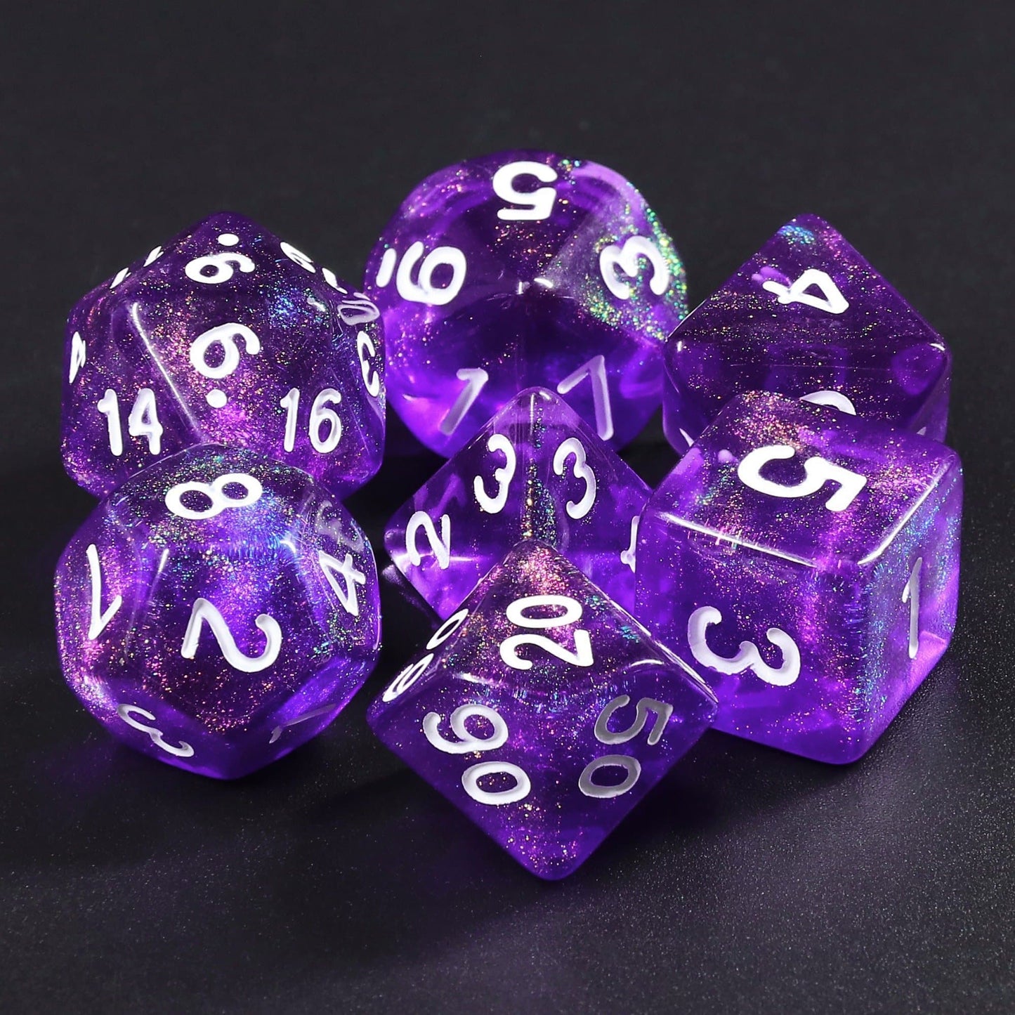 RPG Dice | "Arcane Amethyst" (White Ink) | Set of 7
